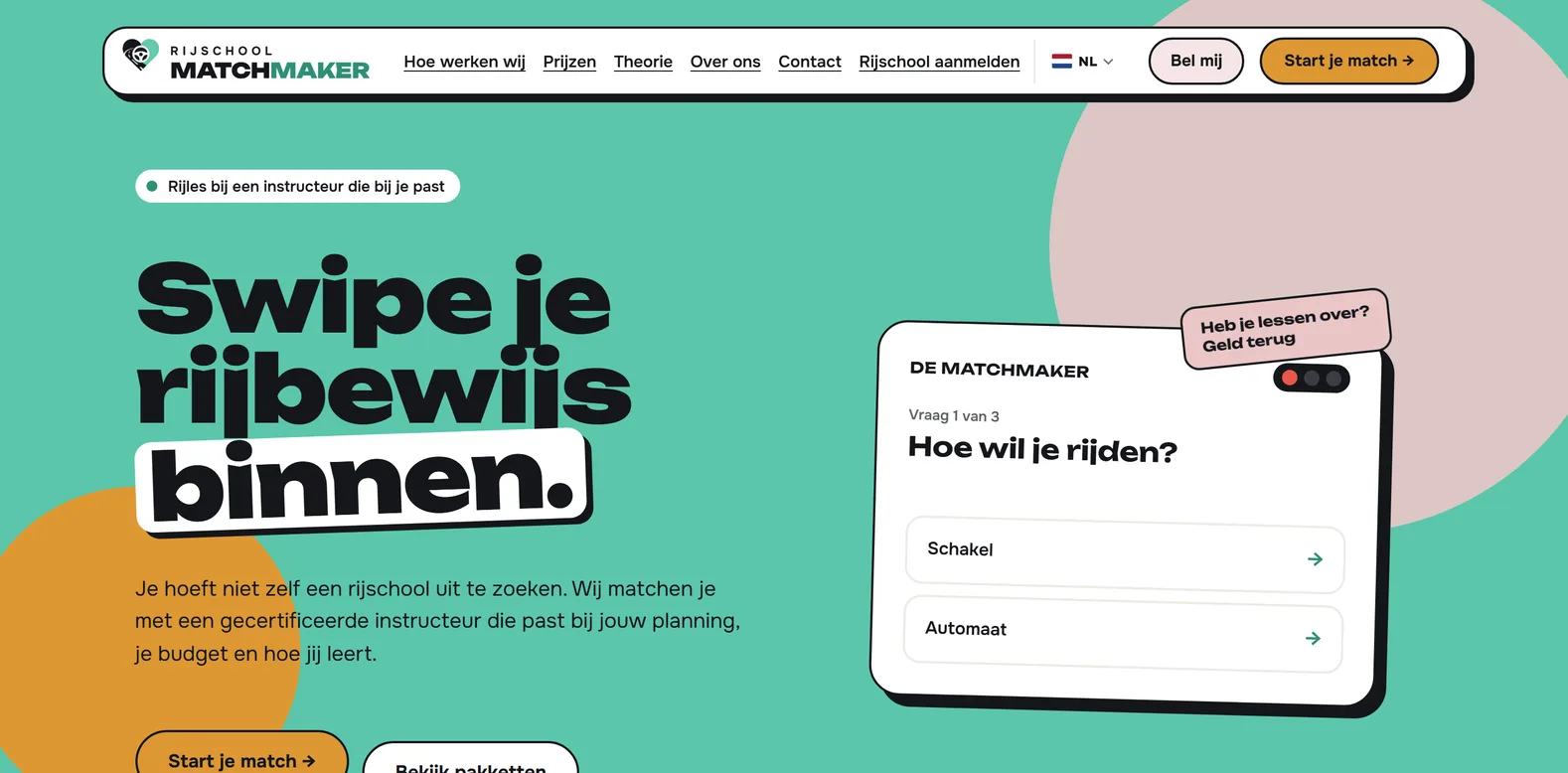 Website van Rijschool Matchmaker, gemaakt door Tevreden Marketing