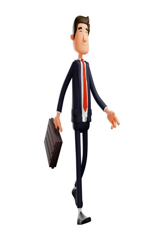 3D-figuur met aktetas op weg naar de klant